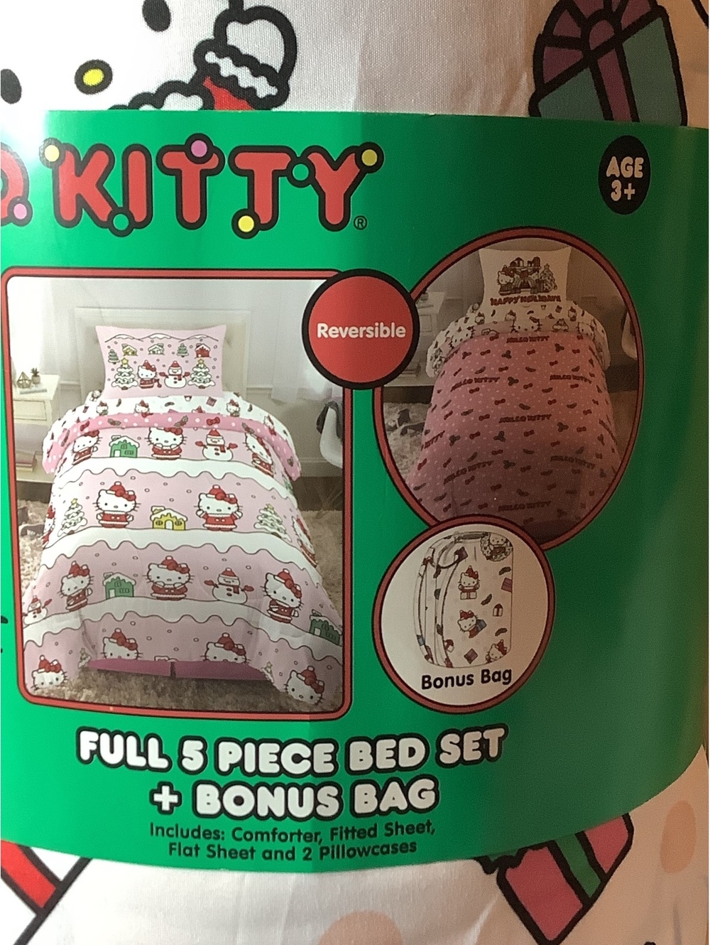 Hello Kitty Full 5 Piece Bed Set with Bonus Bag - Reversible Comforter, Sheets, - Picture 2 of 7